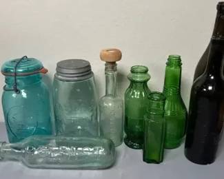 Green & Aqua Glass Bottle Collection with Ball & Mason Jars