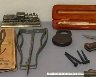 Mixed Vintage Curio Lot with Boker Knife, Padlock & Novelty Pen