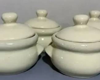 Unmarked White Glazed Lidded Crocks – 4-Piece Set