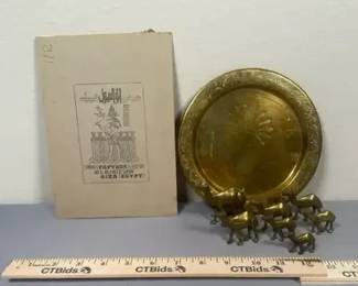 Bronze-Tone Metal Camel Miniatures, Saudi Arabia Plate & Egyptian Papyrus Art