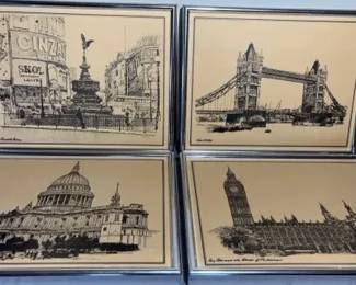 Four Framed London Landmark Prints: Big Ben, St. Paul’s & More