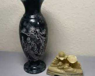 Heavy Dragon Vase & Carved Lotus-Frog Decorative Piece