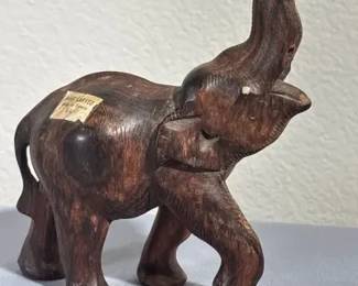 Hand-Carved Kenyan Wood Elephant Sculpture – Approx. 7 Inches
