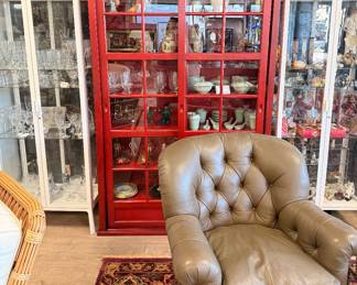Crystal glassware, china sets, lounge chair and rug 