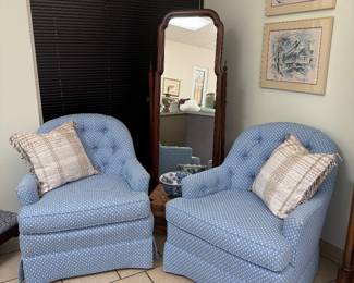Pair Club Chairs,   Henkel Harris Cheval Mirror
