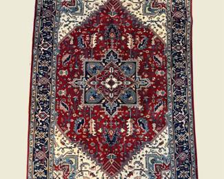 Deep Red & Navy Rug – Bold Geometric Medallion Pattern