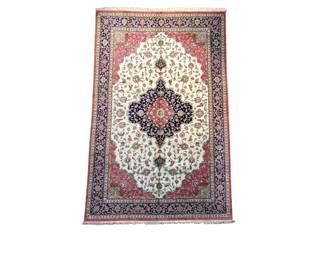 Ivory & Burgundy Accent Rug – Double Medallion Design