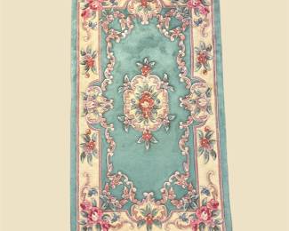 Aqua Floral Rug – Soft Pastel Traditional Design