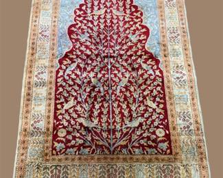 Red & Ivory Prayer-Style Rug – Intricate Tree Motif