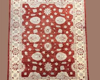 Red & Ivory Geometric Rug – Repeating Circular Motifs