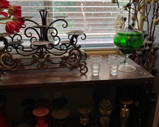 Metal Scrollwork and Candle Holders