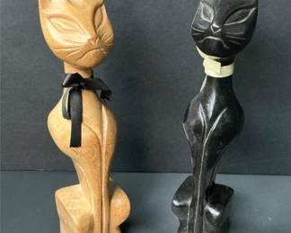 Lot # : 512 - 2 MCM Carved Cat Figures
