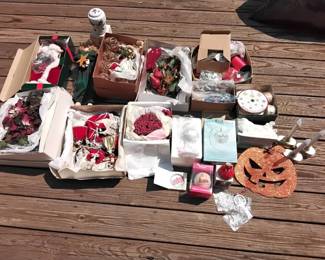 Large Lot Of Christmas Decor Including Pewter Ornaments