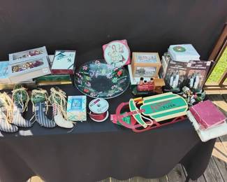 Lot Of Holiday Items Including A Fused Glass Candy Dish