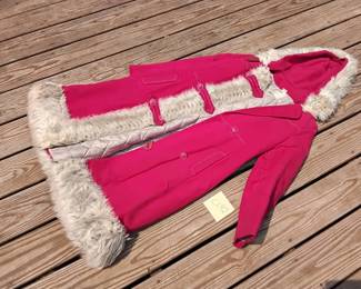 Vintage Red Womens Coat With Feaux Fur