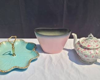 Three Pieces of Vintage Pottery Including a Teapot