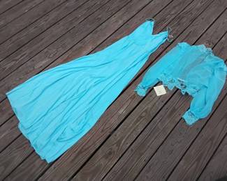 Blue 1970s Dress With Sheer Blouse