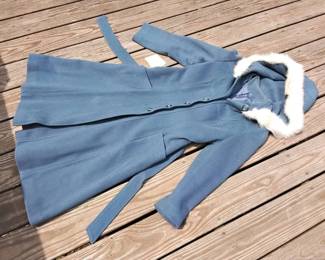 Vintage Hooded Blue Wool Coat