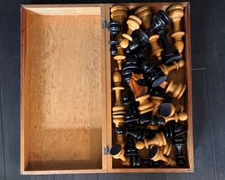 Grand Hand-Carved Chess Set with Custom Wood Table Base. When Open, Chess Top Table Measures 30" x 30" X 18" H. Photo 2 of 5