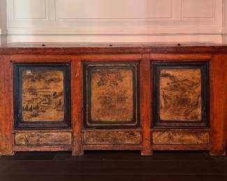 Antique Painted Lacquered Grain Chest / Coffer Trunk. Measures 82" W x 25" D x 36" H. Photo 1 of 6. 