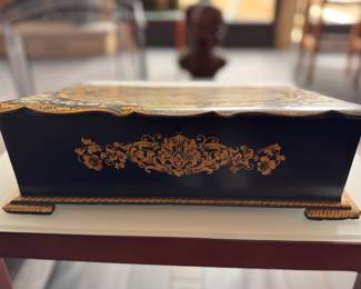 Victorian Black Lacquer with Mother of Pearl Inlay Lap Top Writing Desk. Measures 12" x 16" x 6". Photo 2 of 5.  