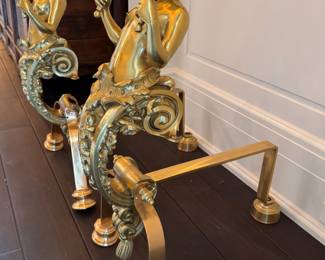 Louis XIV Style Gilt Bronze  "Muse" Andirons. Each Measures 30" H x 30" H.  Photo 3 of 4.