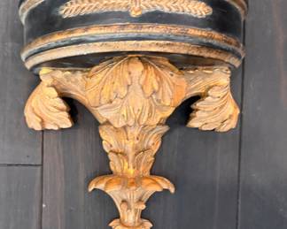 Pair of Neoclassical Partial Gilt Wood Wall Mounted Brackets. Each Measures 10" W x 12" H. Photo 1 of 2.  