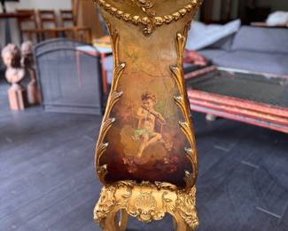 Antique Louis XV Style Gilded Pedestal with Vernis Martin Style Figural Panels. Measures Approximately 36" H. Photo 3 of 6. 