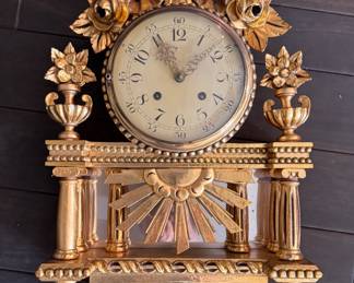 Gustavian Style Giltwood Wall Clock with Ribbon Crest. Measures 24" x 14" x 4" D. Photo 1 of 2. 