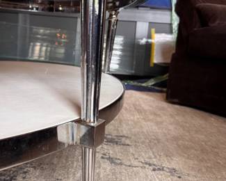 Two-Tiered Chrome and Glass Oval Coffee Table - 2 Available. Each Measures 48" x 30" x 18.5" H. Photo 3 of 5. 