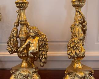 Gilt Bronze Putti Andirons. Each Measures 12" W x 12" D x 28" H. Photo 1 of 2. 