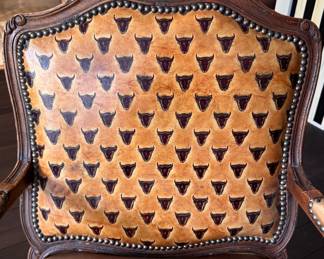 Horchow Louis XV-Style Leather Upholstered Arm Chair with Nailhead Trim - 2 Available. Photo 3 of 7.