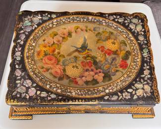 Victorian Black Lacquer with Mother of Pearl Inlay Lap Top Writing Desk. Measures 12" x 16" x 6". Photo 1 of 5.  