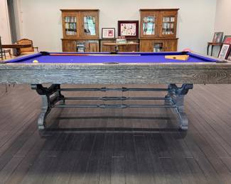 Brunswick Birmingham Pool Table with Distressed Wood Finish and Industrial Cast Iron Base. Photo 1 of 5. 