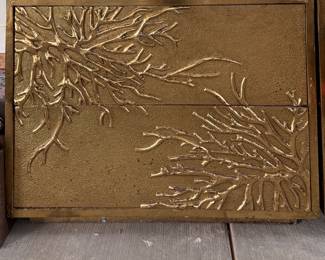Gold Toned Textured Bas-Relief Paneled Two-Drawer Chest. Measurements To Come!