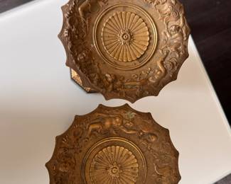 Pair of Gilt Bronze & Marble Tazzas. Each Measures 10" H x 7" D. Photo 2 of 2.