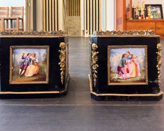 Pair of Victorian Tole Cachepots with Liners. Each Measures 8" x 8" x 8" H. Photo 1 of 2. 