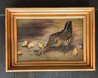 Mother Hen with Chicks Oil Painting. Measures 10" x 14" Overall. Photo 1 of 2. 