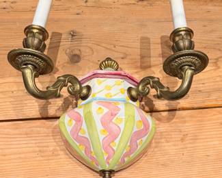 MacKenzie-Childs Double Wall Sconce - 2 Different Patterns Available. Each Measures 13" W x 7" D x 13" H.