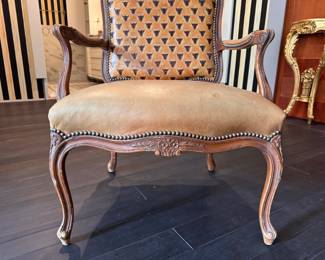 Horchow Louis XV-Style Leather Upholstered Arm Chair with Nailhead Trim - 2 Available. Photo 2 of 7.
