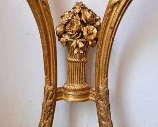Ornate Antique Louis XV-Style 24K Giltwood Demi-Lune with Carved Urn on Stretcher - 2 Available. Each Measures 19" W x 10" D x 35" H. Photo 3 of 6.