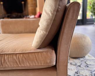 Left Facing (Pictured) & Right Facing Velvet Upholstered Chaise Lounges with Hair on Hide Pillow - 2 of Each Available. Some Need Reupholstering. Ask Us For Resources! Photo 3 of 4.  