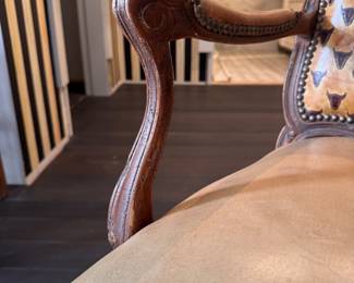 Horchow Louis XV-Style Leather Upholstered Arm Chair with Nailhead Trim - 2 Available. Photo 4 of 7.