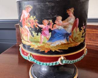 Pair of Antique Hand-Painted Neoclassical Old Paris Style Cachepots. Photo 1 of 3. 