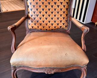 Horchow Louis XV-Style Leather Upholstered Arm Chair with Nailhead Trim - 2 Available. Photo 1 of 7.