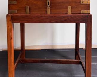 Mahogany Campaign Lap Desk Mounted On Stand Side Table - 2 Available but  Slightly Different Sizes.  Largest Measures 19" W x 10.5" D x 24" H. Photo 1 of 5. 