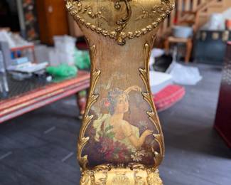 Antique Louis XV Style Gilded Pedestal with Vernis Martin Style Figural Panels. Measures Approximately 36" H. Photo 4 of 6. 