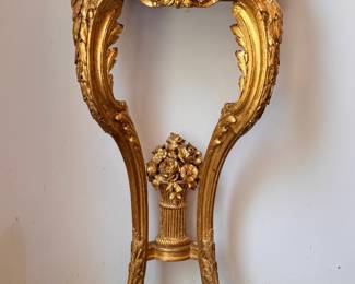 Ornate Antique Louis XV-Style 24K Giltwood Demi-Lune with Carved Urn on Stretcher - 2 Available. Each Measures 19" W x 10" D x 35" H. Photo 1 of 6.