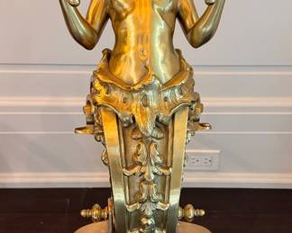 Louis XIV Style Gilt Bronze  "Muse" Andirons. Each Measures 30" H x 30" H.  Photo 2 of 4.