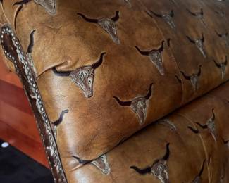 Monumental Double Leather Upholstered Chaise with Nailhead & Hair-On-Hide Trim. Measures 54" W x 74" W. Photo 2 of 5.